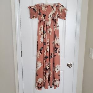 Floral Off Sholder Mauve Dress